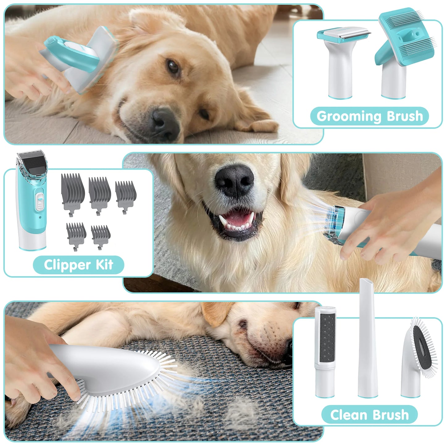 Professional 6-in-1 Dog Grooming Vacuum System - 11,000PA High Suction & 1.5L Capacity | 99% Hair Removal with Comprehensive Grooming Tools | Advanced Pet Vacuum for Professional Grooming
