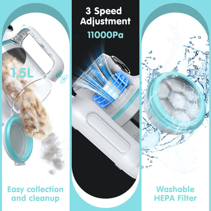 Professional 6-in-1 Dog Grooming Vacuum System - 11,000PA High Suction & 1.5L Capacity | 99% Hair Removal with Comprehensive Grooming Tools | Advanced Pet Vacuum for Professional Grooming