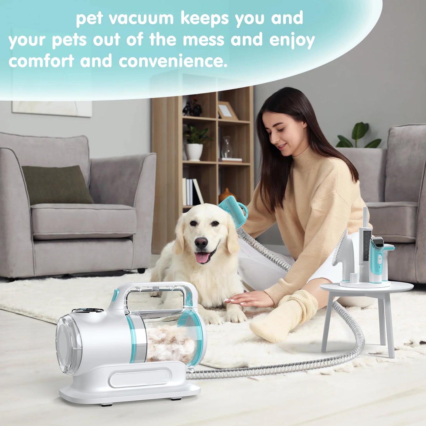 Professional 6-in-1 Dog Grooming Vacuum System - 11,000PA High Suction & 1.5L Capacity | 99% Hair Removal with Comprehensive Grooming Tools | Advanced Pet Vacuum for Professional Grooming