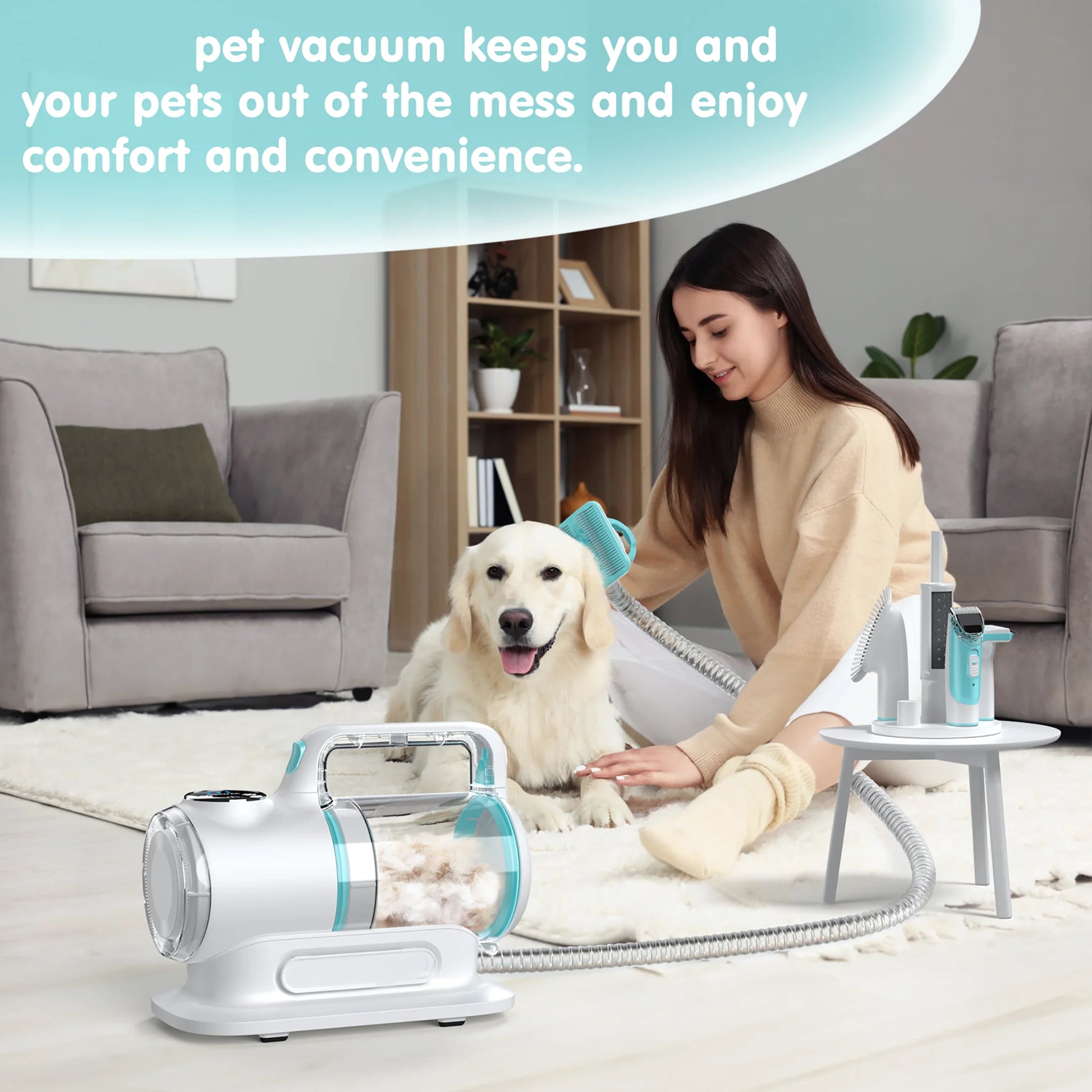 Professional 6-in-1 Dog Grooming Vacuum System - 11,000PA High Suction & 1.5L Capacity | 99% Hair Removal with Comprehensive Grooming Tools | Advanced Pet Vacuum for Professional Grooming