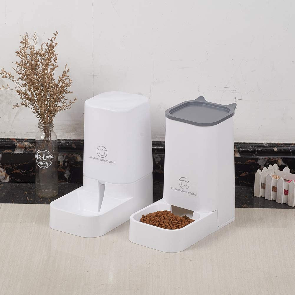 Automatic Pet Feeder and Water Dispenser Set, 1-Gallon Capacity Waterer and 2.1Kg Food Feeder, Self-Dispensing System for Small Pets, Made from Durable Polypropylene, Suitable for Cats and Dogs