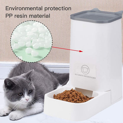 Automatic Pet Feeder and Water Dispenser Set, 1-Gallon Capacity Waterer and 2.1Kg Food Feeder, Self-Dispensing System for Small Pets, Made from Durable Polypropylene, Suitable for Cats and Dogs
