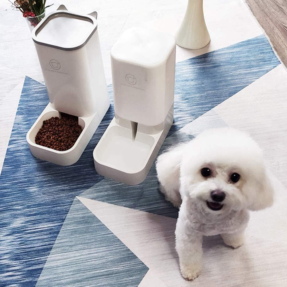 Automatic Pet Feeder and Water Dispenser Set, 1-Gallon Capacity Waterer and 2.1Kg Food Feeder, Self-Dispensing System for Small Pets, Made from Durable Polypropylene, Suitable for Cats and Dogs
